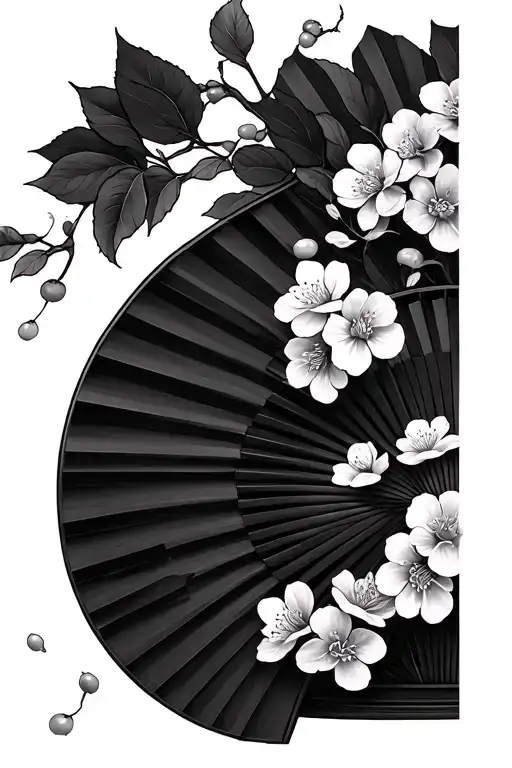 Cherry Blossoms Falling With Chinese Fan