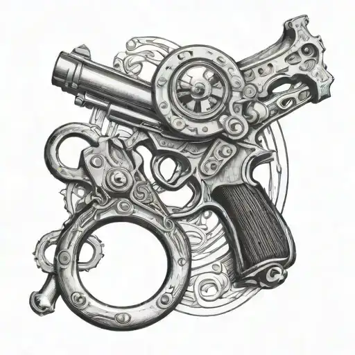 Vintage Magnifying Glass And Handcuffs Intertwined With A Derringer Gun