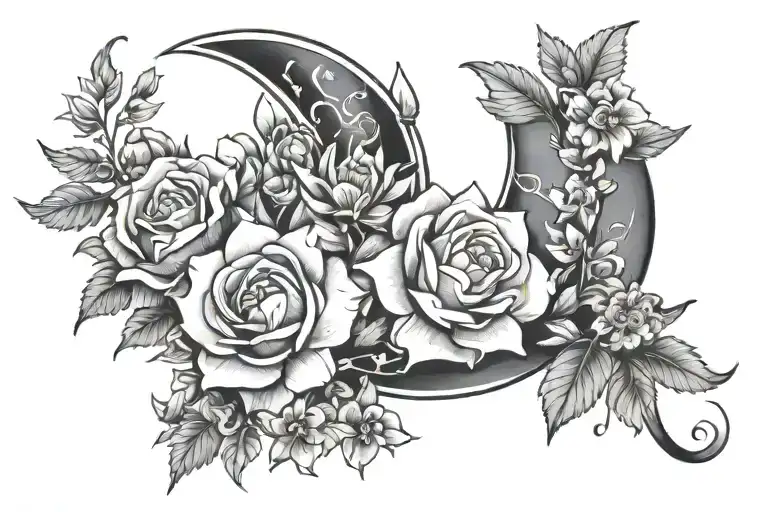 Crescent Moon With Flowers