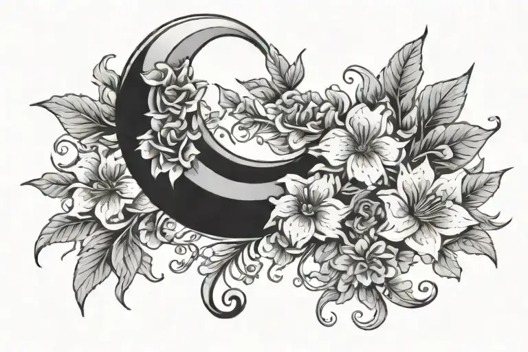 Crescent Moon With Flowers