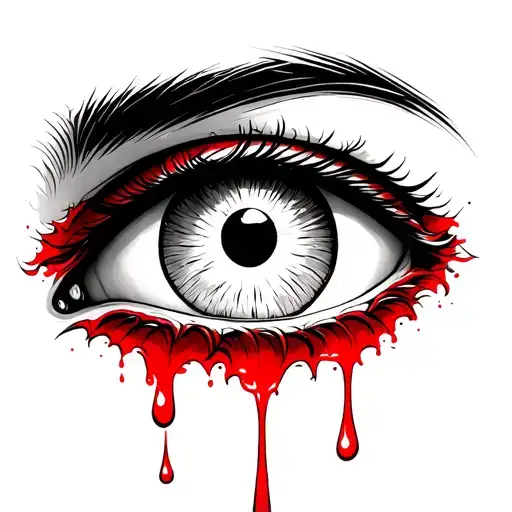 Eye With Red Tears Flowing And Filipino Tribal Lines Forearm