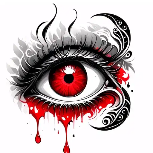 Eye With Red Tears Flowing And Filipino Tribal Lines And Fish Around