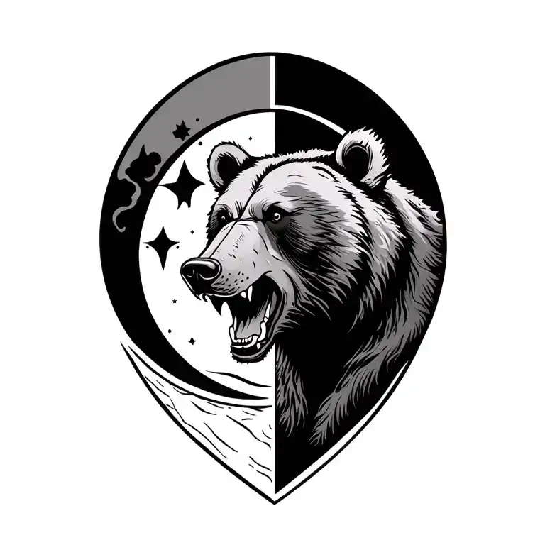 Tattoo Design With A Bear And A Moon Inside