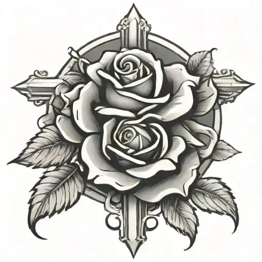 Cross With Rose Surrounded