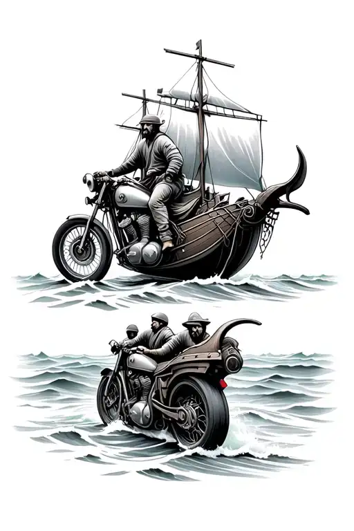 Father Son Travel Adventurers Motorcycle The Ocean Viking Boat