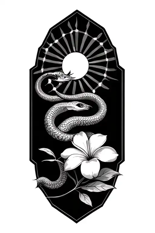 Frangipani Snake And Sun With Subtle Hexagon Background