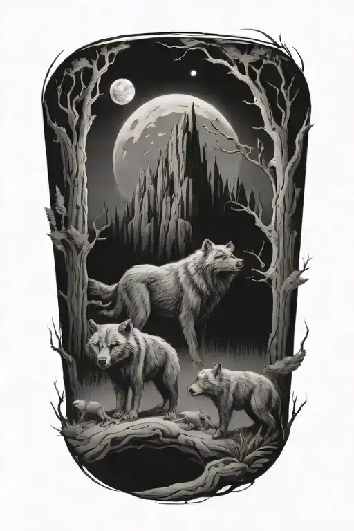 A Sketch Of A Hidden Alien Base On Earth With Wolves And Bears Guarding The Entrance