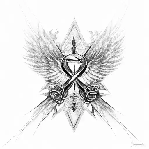 A Religious Symbol Intertwined With Fallen Angel Feathers