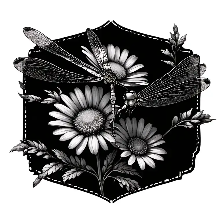 Dragonfly And Daisy Flowers