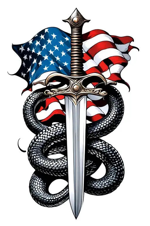 Sword And Snake With American Flag