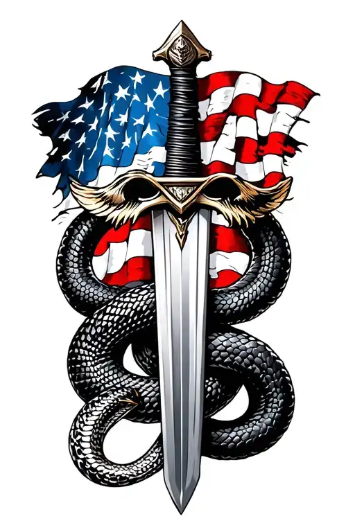 Sword And Snake With American Flag