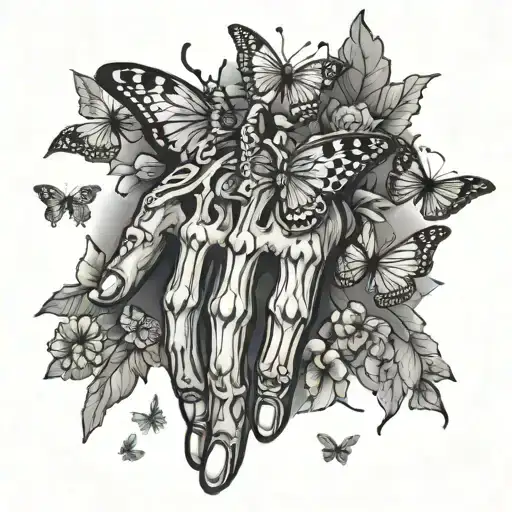 Skeleton Fingers With Butterflies Surrounding On Hand