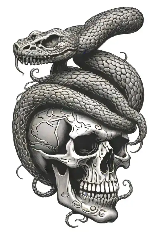 Snake Winding Around A Skull