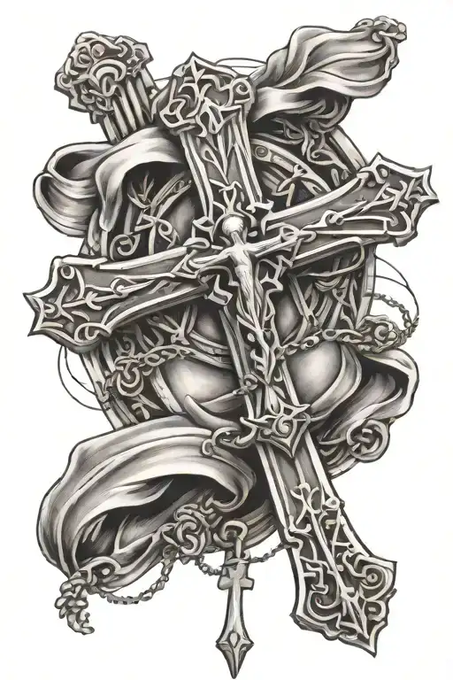 Cross With Rosary Wrapped And Holy Spirit