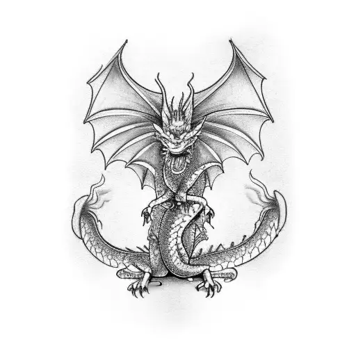 Dragon Tattoo With Flower Go From Right Hip To Lower Back