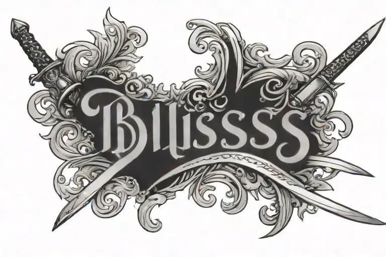 English Sword With The Word Bliss Written On The Blade In Cursive