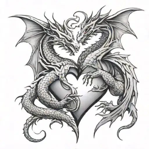 2 Different Dragons Intertwined In A Heart Shape