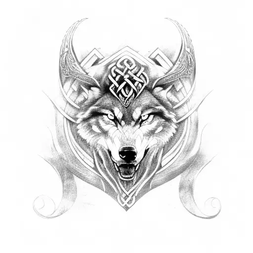 Runes Forming The Shape Of A Fierce Viking Wolf