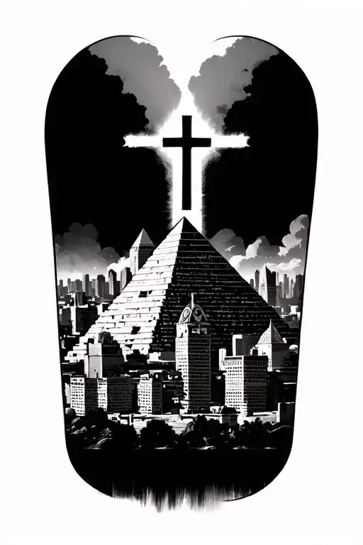 Tokyo Skyline And Egypt Cross Pyramids