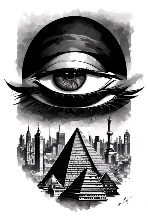 Tokyo Skyline And Egypt Pyramids Include The Eye
