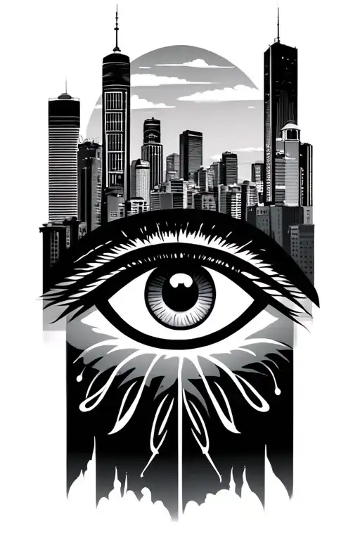 Tokyo Skyline And Honolulu Skyline With Eye Of Horus