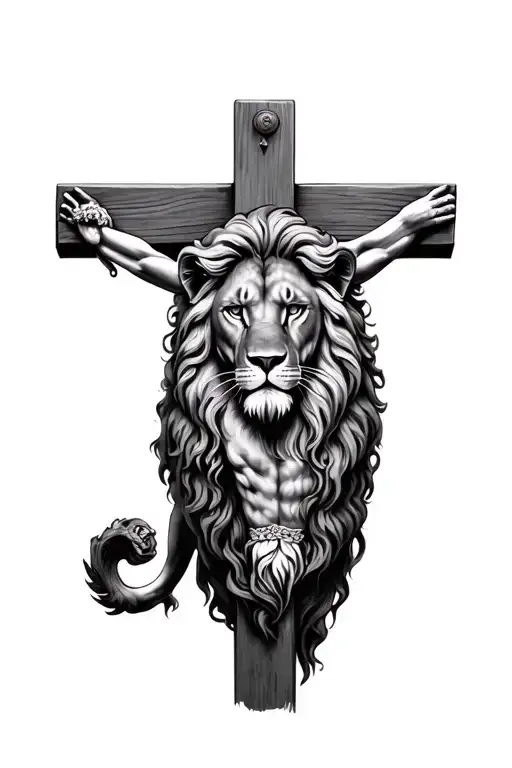 Realistic Lion With Jesus On The Cross