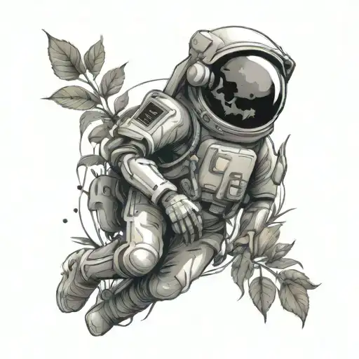 Skeletal Astronaut In Space With Plants Around