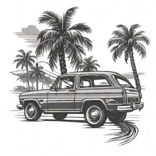 Palm Tree And Vosvos Car Crossing The Road