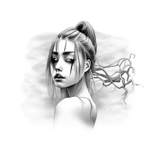 Beautiful Girl With Weeping Willow Hair