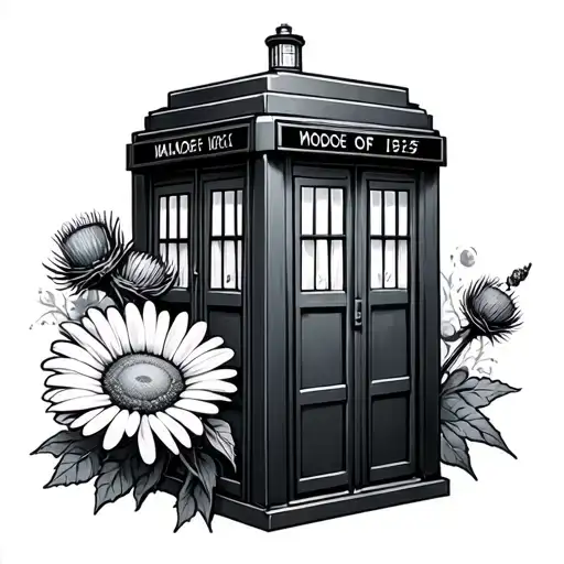 A Tardis With A Daisy And A Thistle Wrapped Around It