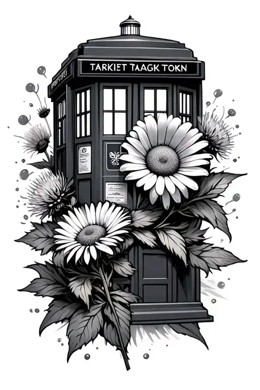 A Tardis With The Stalks Of A Daisy And A Thistle Wrapped Around It