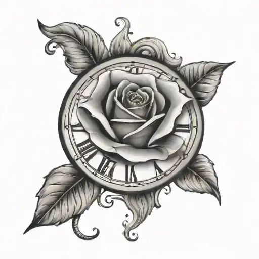 Half A Clock Face Tattoo With A Rose