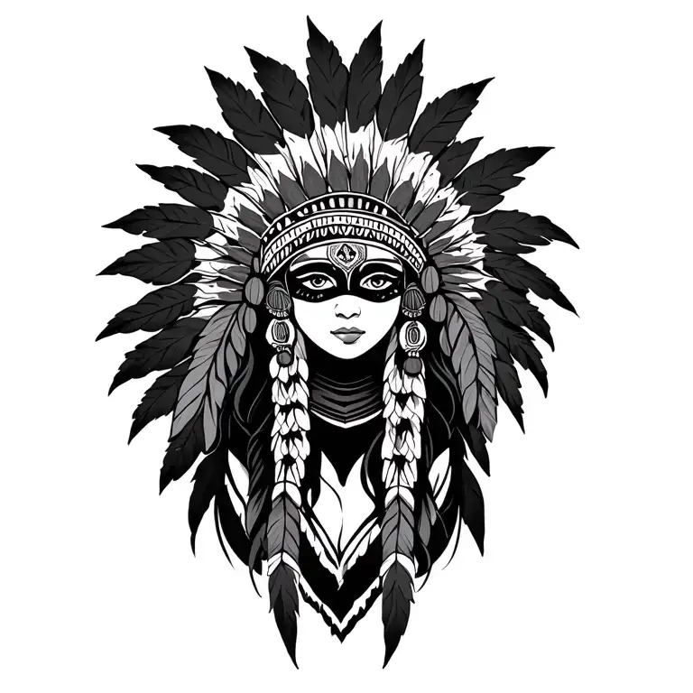 Masked Girl With Indian Headdress