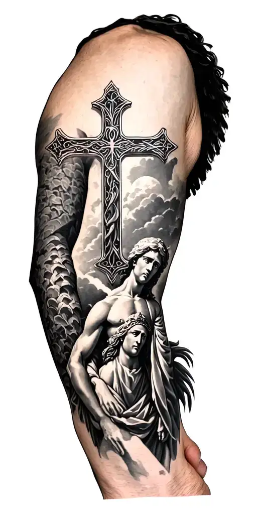 Jerusalem Cross And Saint Michael Arm Sleeve