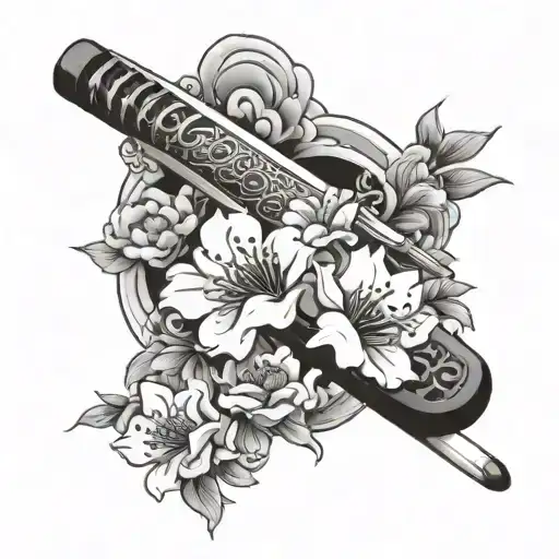 Katana And Flowers Blooming