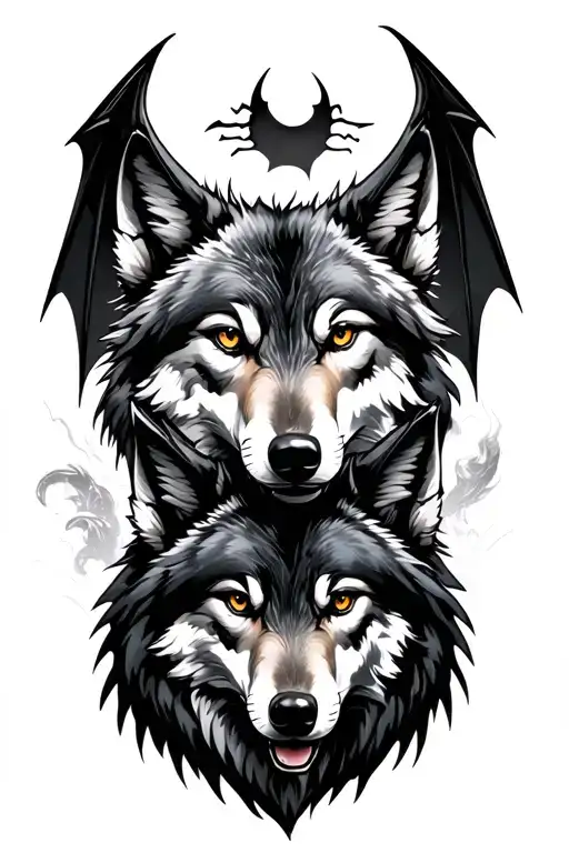Wolf And Yong Wolf And Bat Wings