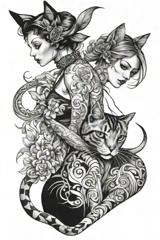 Cat And Girl Body Woman