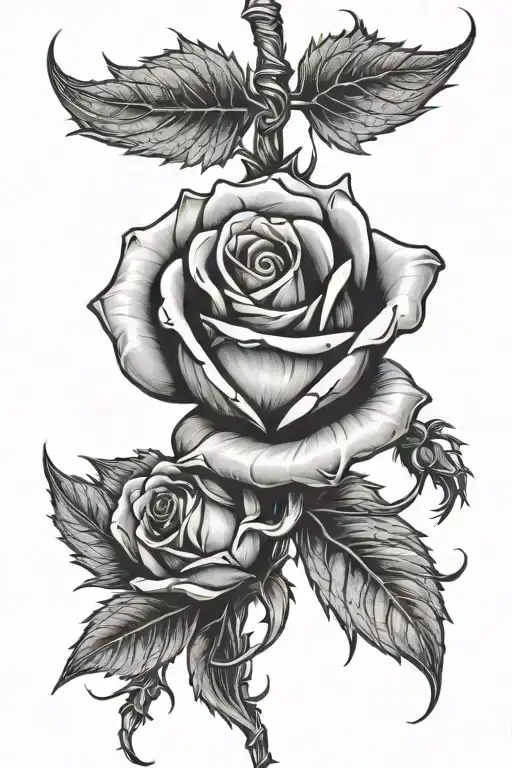 Single Twisted Thorny Rose With Death Standing Next To It