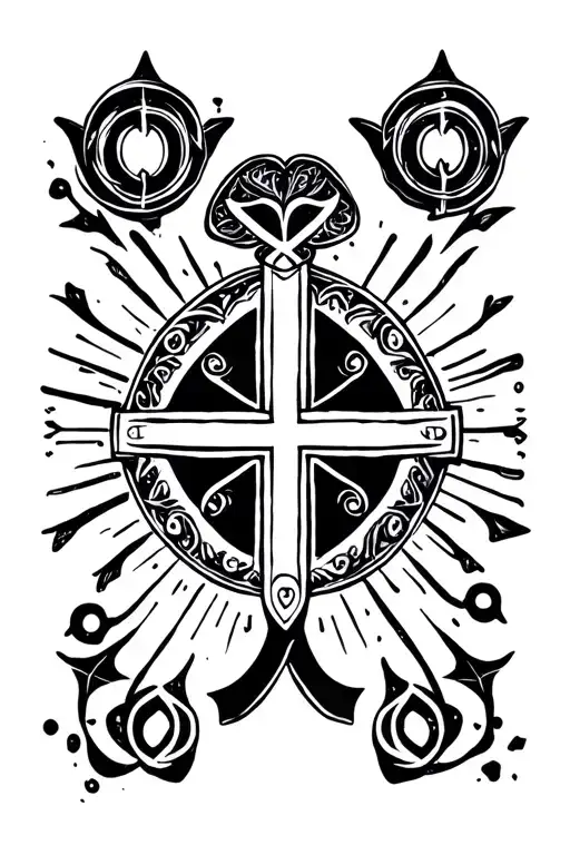 Black Tattoo Of Luck On Forearm With Ancient Symbols In Minimalist Style