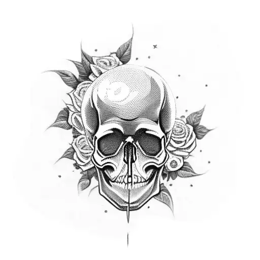 A Skull Surrounded By Roses And Moon And Stars