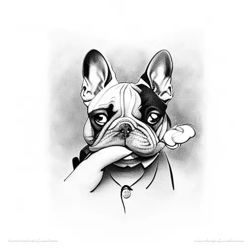 A Surreal Black And Grey Portrait Of A Frenchie Blowing Smoke Rings