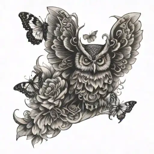Spiritual Owl And Butterfly And Number 5 Butterflies