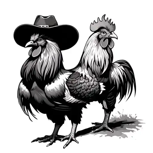 Fighting Roosters With Cowboy Hat
