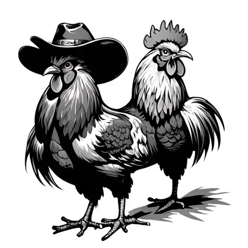 Fighting Roosters With Cowboy Hat Adorned