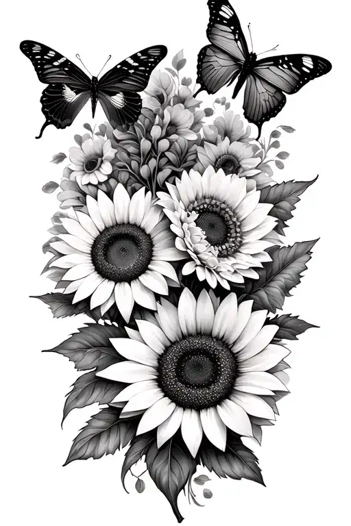 Butterflies And Sunflowers Intertwined