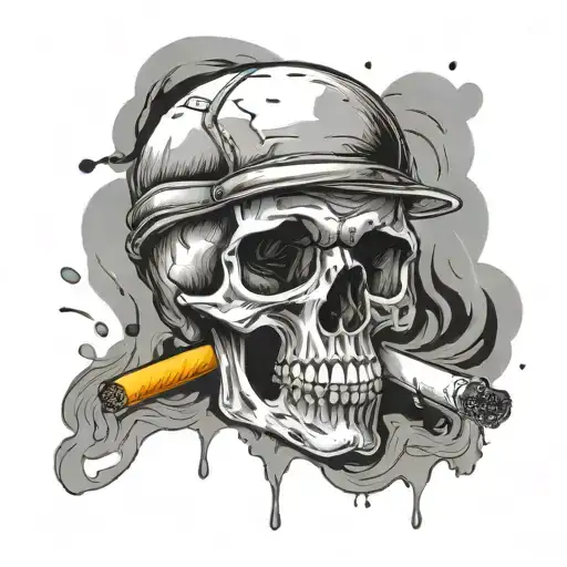 A Linear Tattoo With A Skull In Extinguished Cigarette Smoke