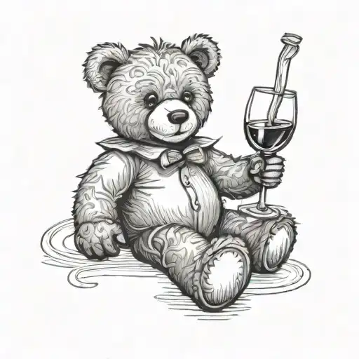 Teddy Bear Holding A Glass Of Wine