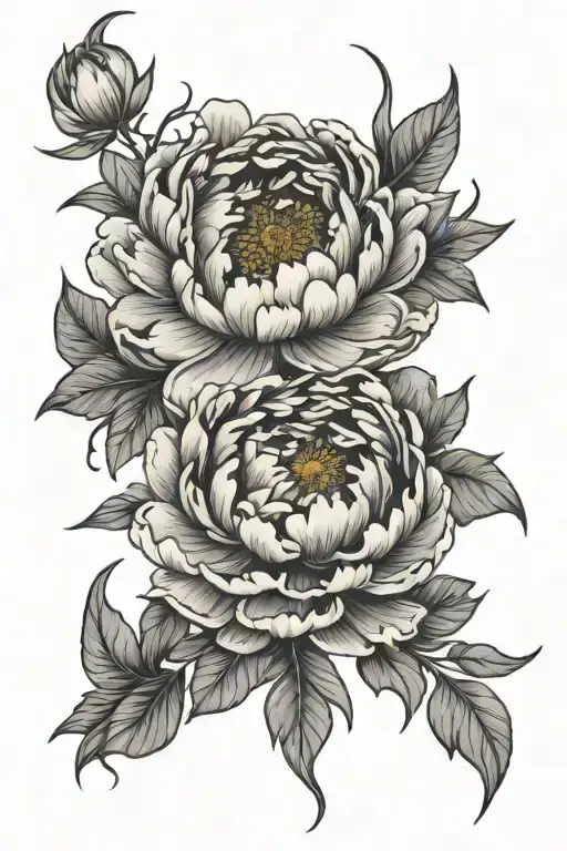 Peony Flower With Sun Moon