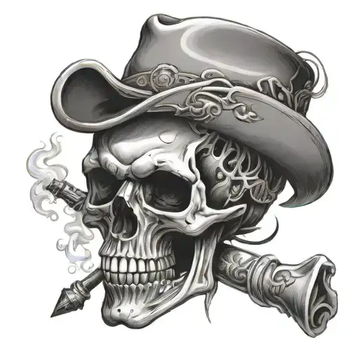 Skull And Western Skeleton Smoking