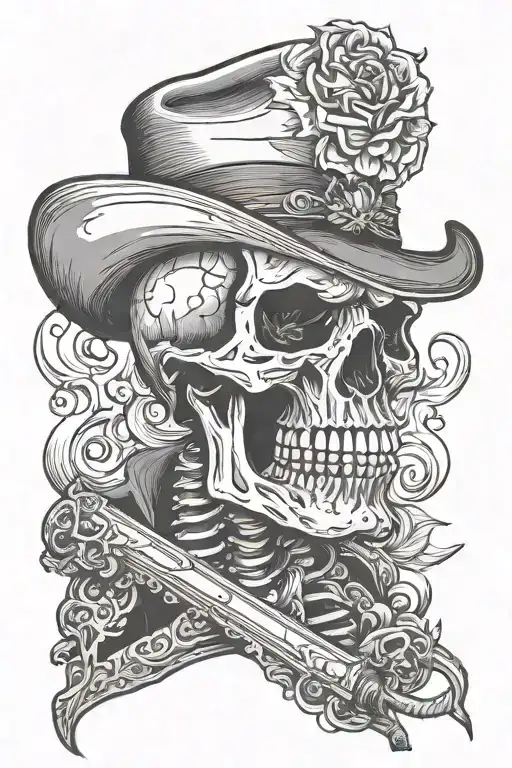 Skull And Western Skeleton Smoking
